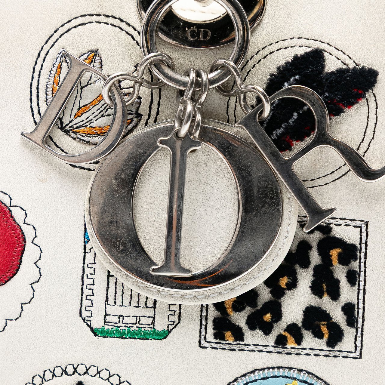 Dior Medium Calfskin Patch Embellished Lady Dior Wit