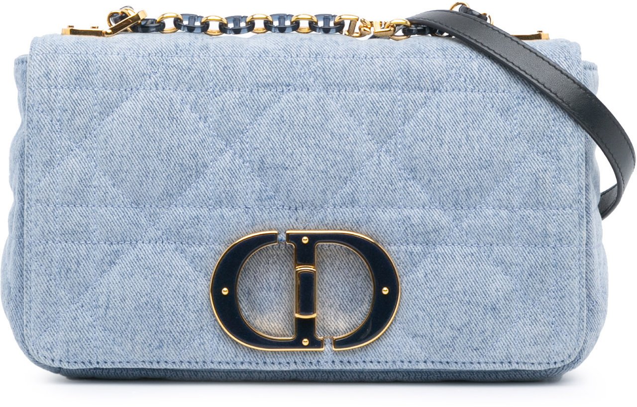 Dior Medium Denim Macrocannage Caro Bag Blauw