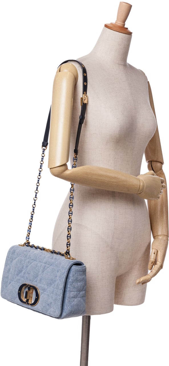 Dior Medium Denim Macrocannage Caro Bag Blauw