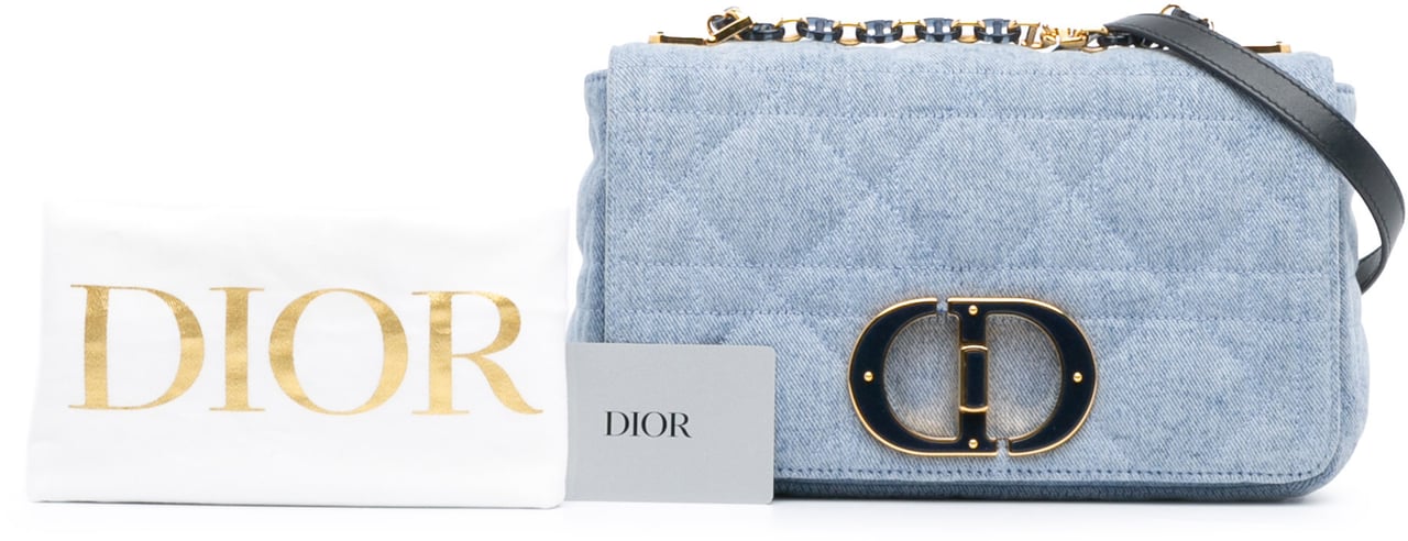 Dior Medium Denim Macrocannage Caro Bag Blauw