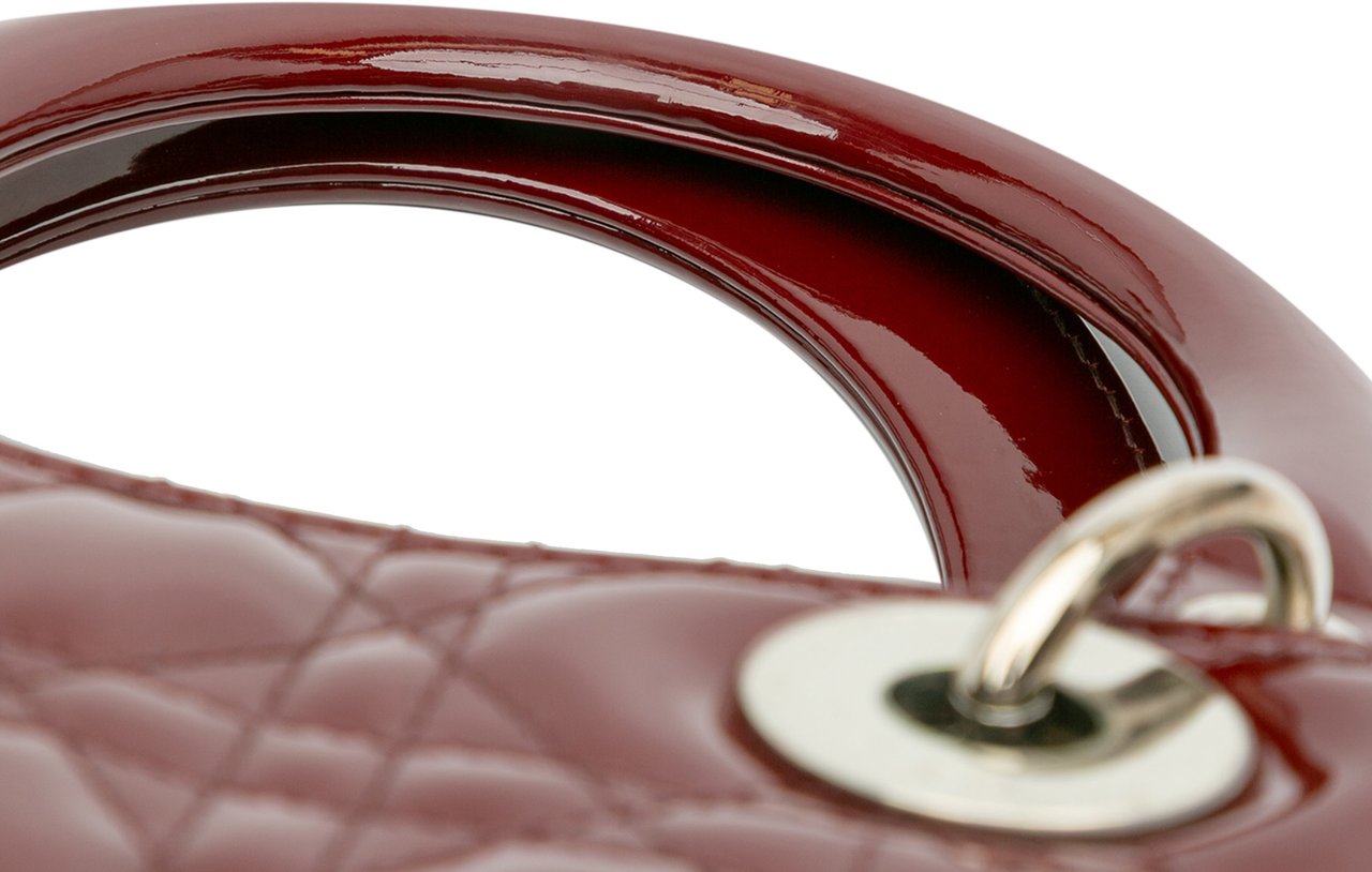 Dior Large Patent Cannage Lady Dior Rood