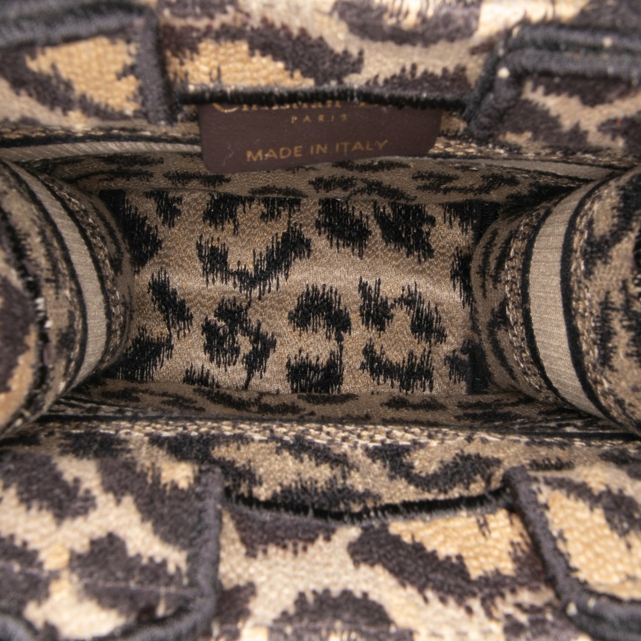 Dior Mizza Mini Embroidered Canvas Leopard Vertical Book Tote Bruin