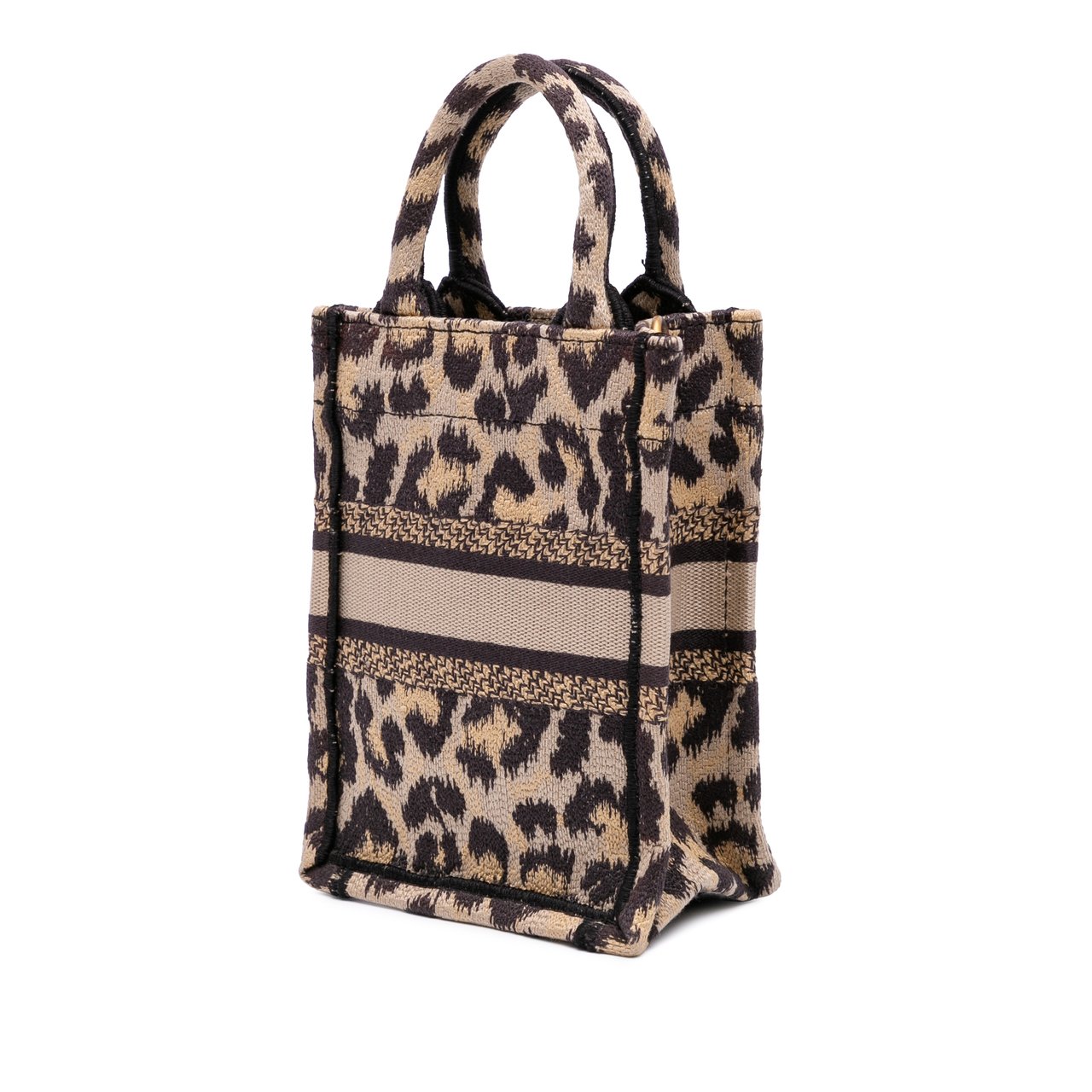 Dior Mizza Mini Embroidered Canvas Leopard Vertical Book Tote Bruin