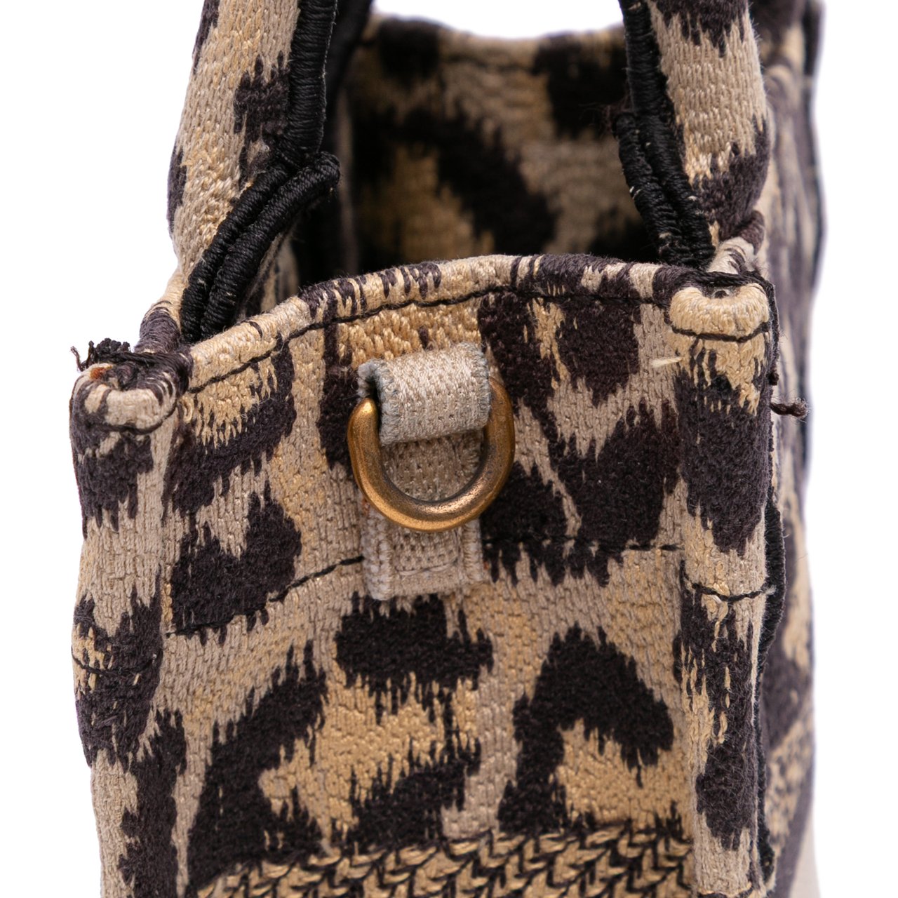 Dior Mizza Mini Embroidered Canvas Leopard Vertical Book Tote Bruin
