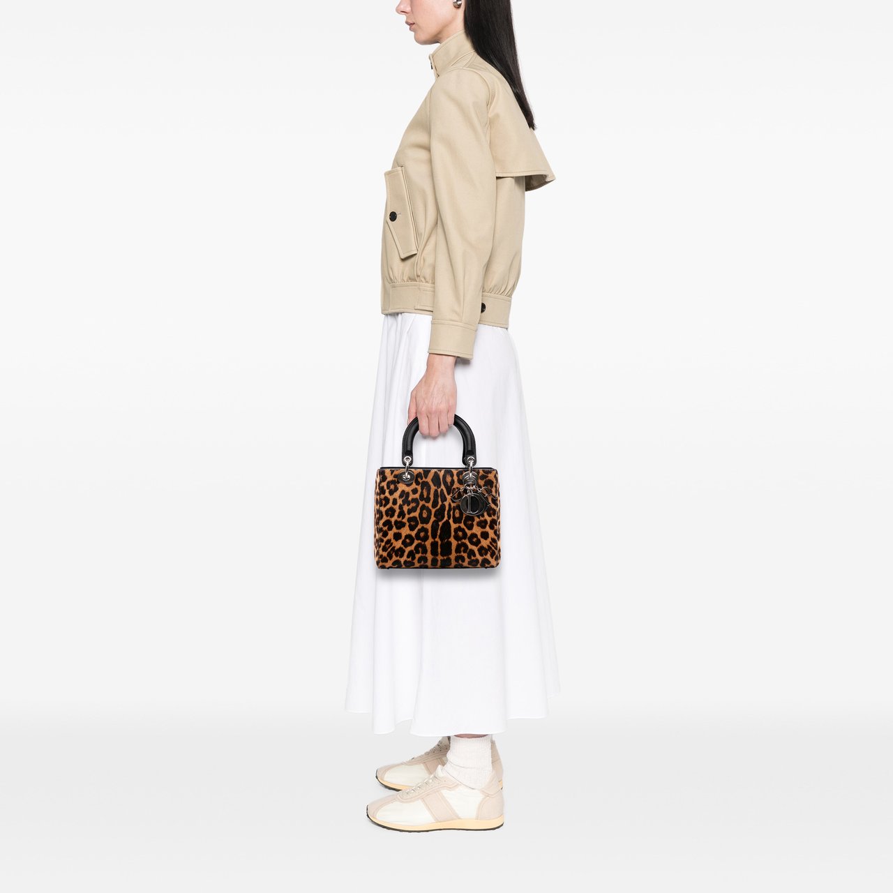 Dior Medium Pony Hair Leopard Print Lady Dior Bruin