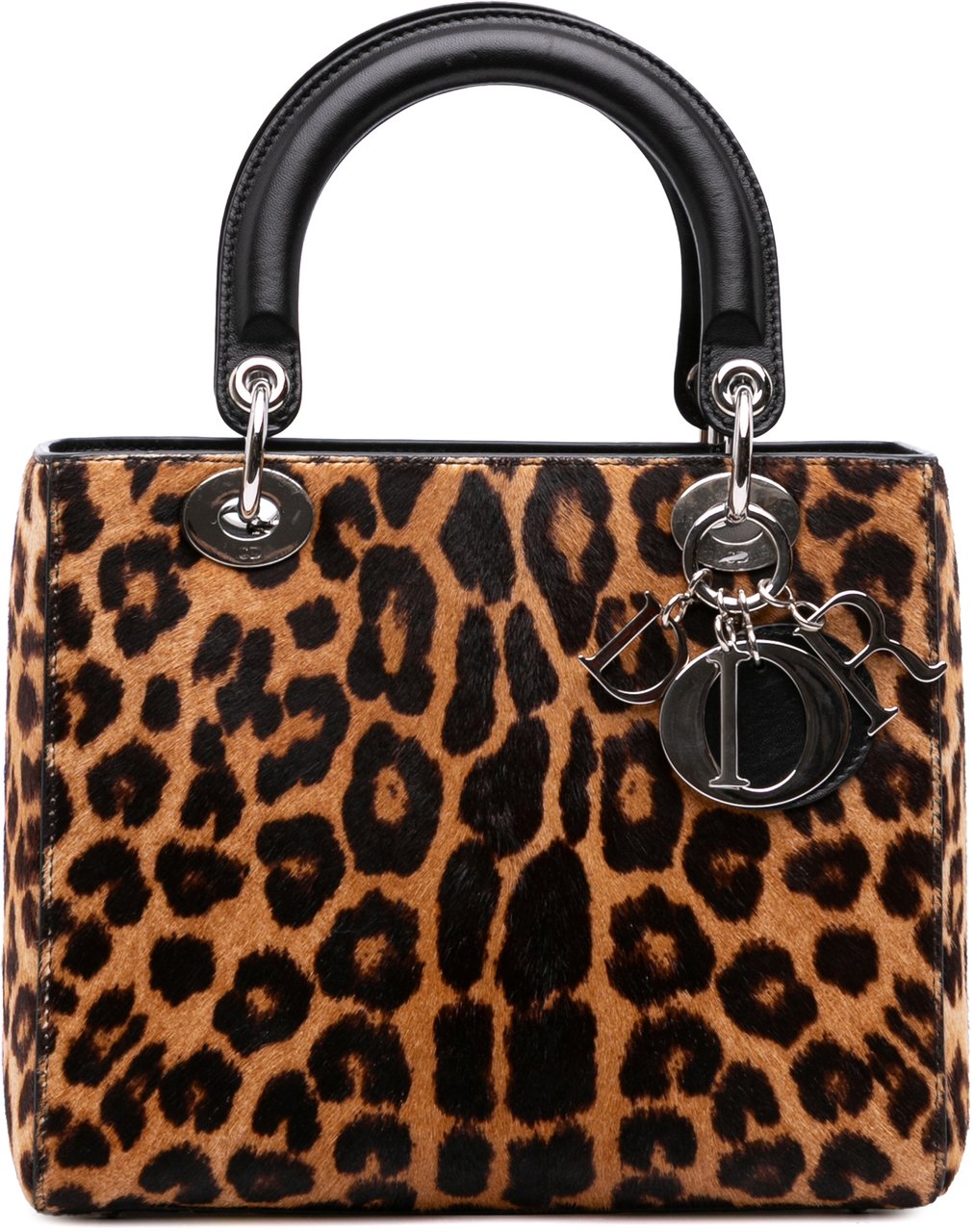 Dior Medium Pony Hair Leopard Print Lady Dior Bruin