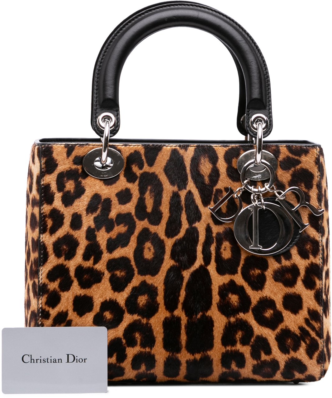 Dior Medium Pony Hair Leopard Print Lady Dior Bruin