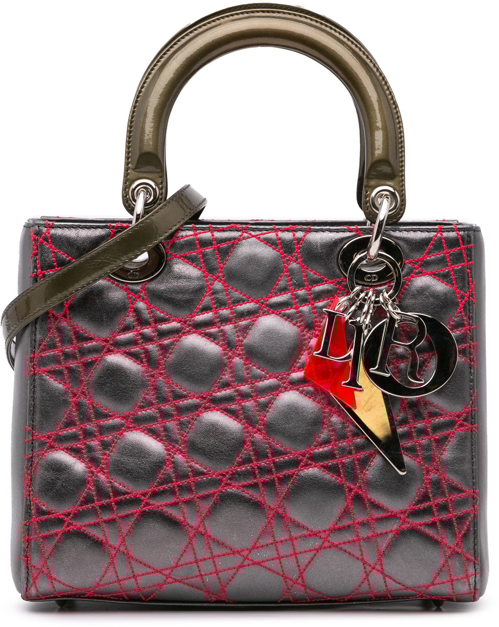 Dior Anselm Reyle Medium Metallic Lambskin Cannage Lady Dior Grijs