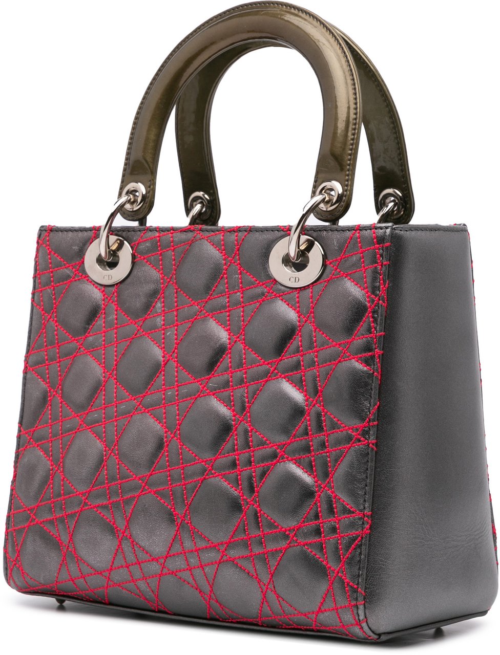 Dior Anselm Reyle Medium Metallic Lambskin Cannage Lady Dior Grijs