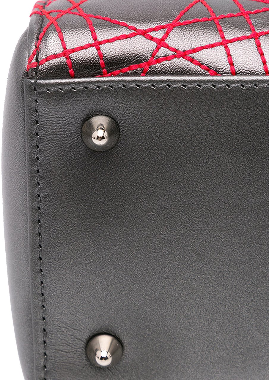 Dior Anselm Reyle Medium Metallic Lambskin Cannage Lady Dior Grijs