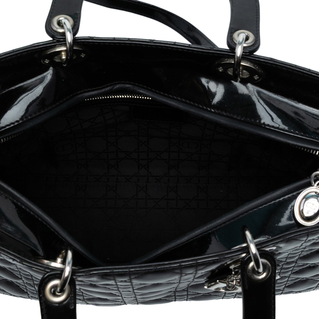 Dior Large Patent Cannage Lady Dior Zwart