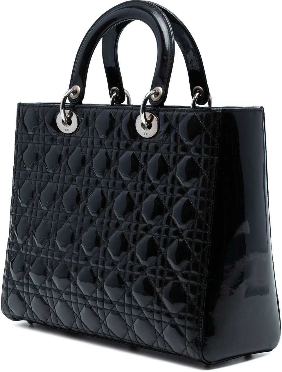 Dior Large Patent Cannage Lady Dior Zwart