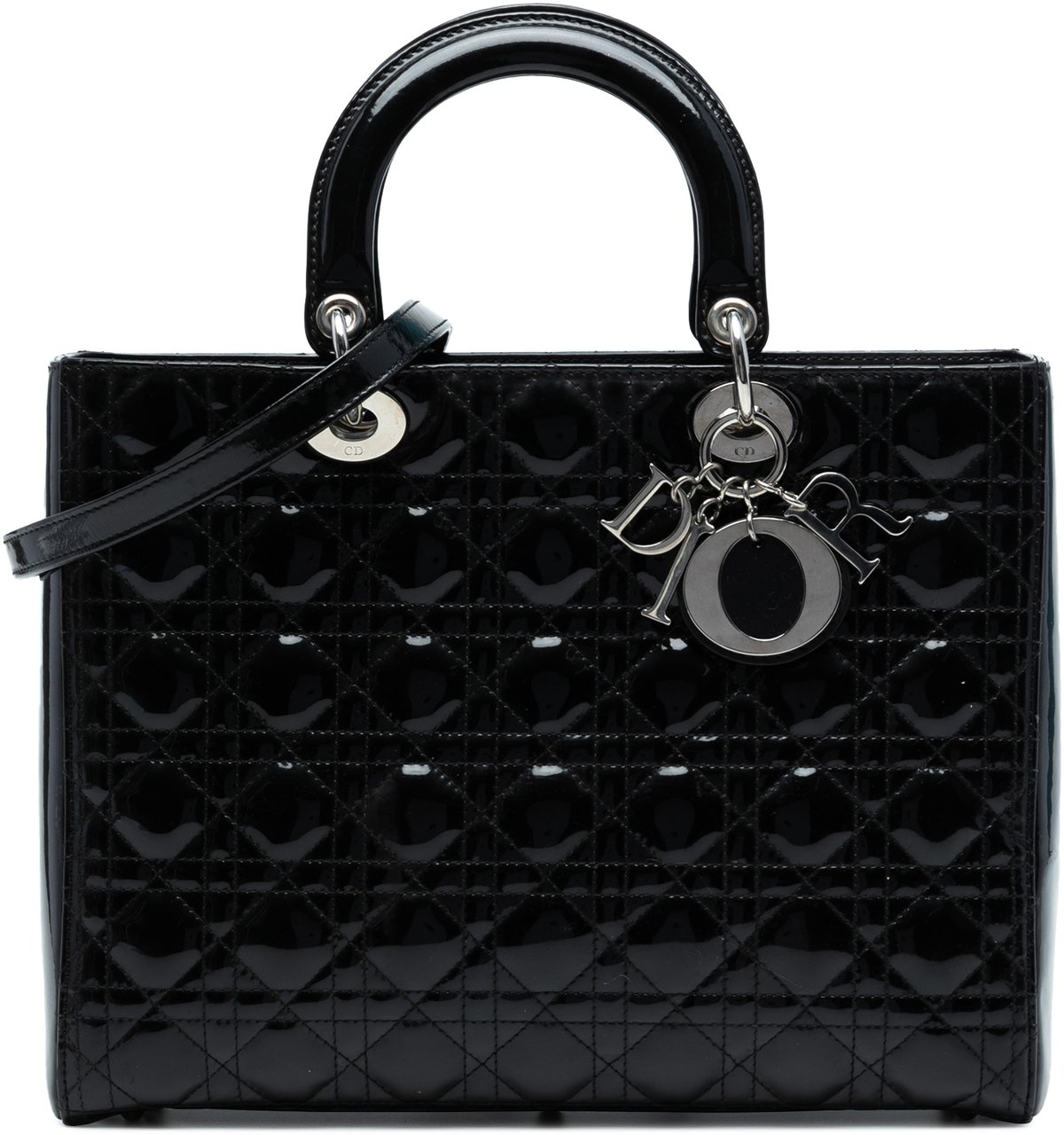 Dior Large Patent Cannage Lady Dior Zwart