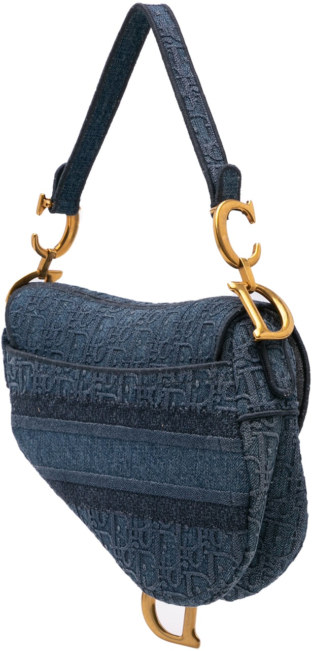 Dior Oblique Denim Embroidered Saddle Bag Blauw