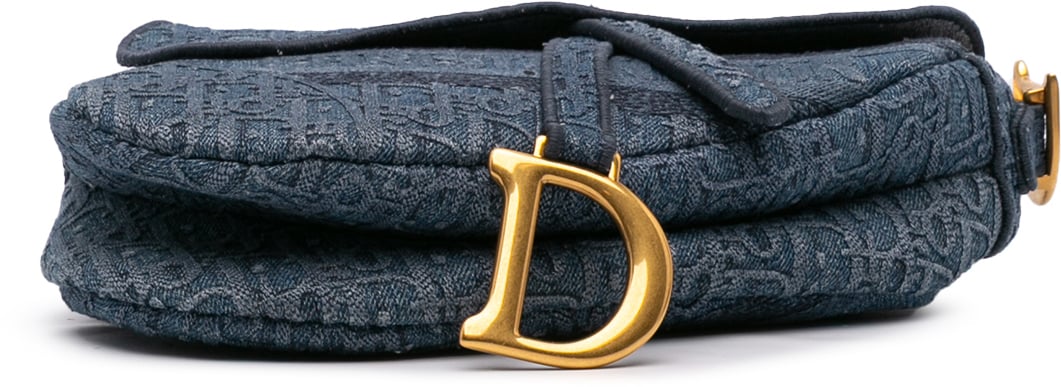 Dior Oblique Denim Embroidered Saddle Bag Blauw