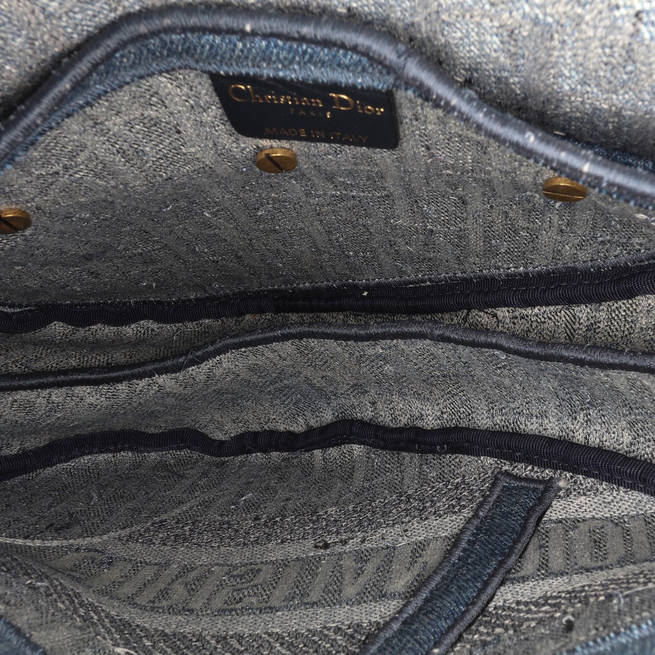 Dior Oblique Denim Embroidered Saddle Bag Blauw