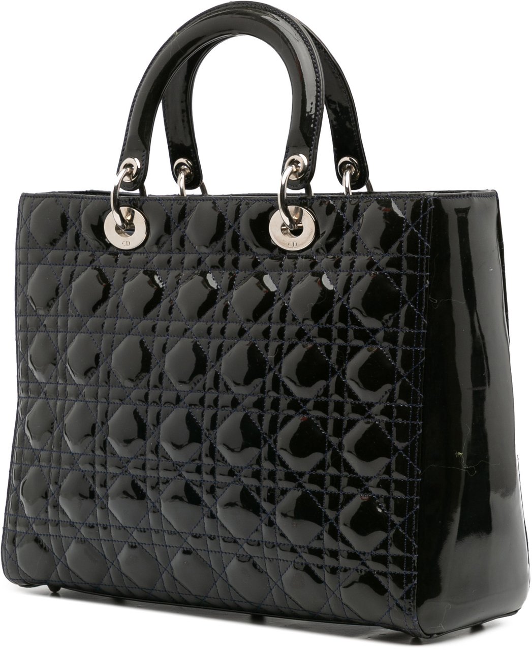 Dior Large Patent Cannage Lady Dior Blauw