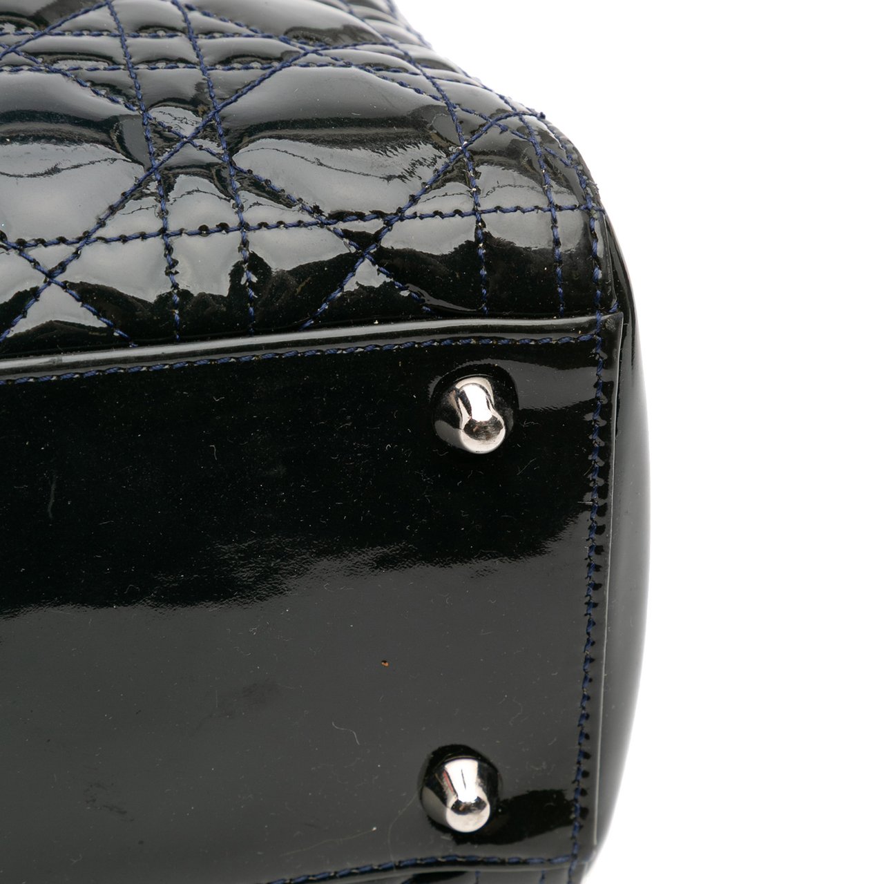 Dior Large Patent Cannage Lady Dior Blauw