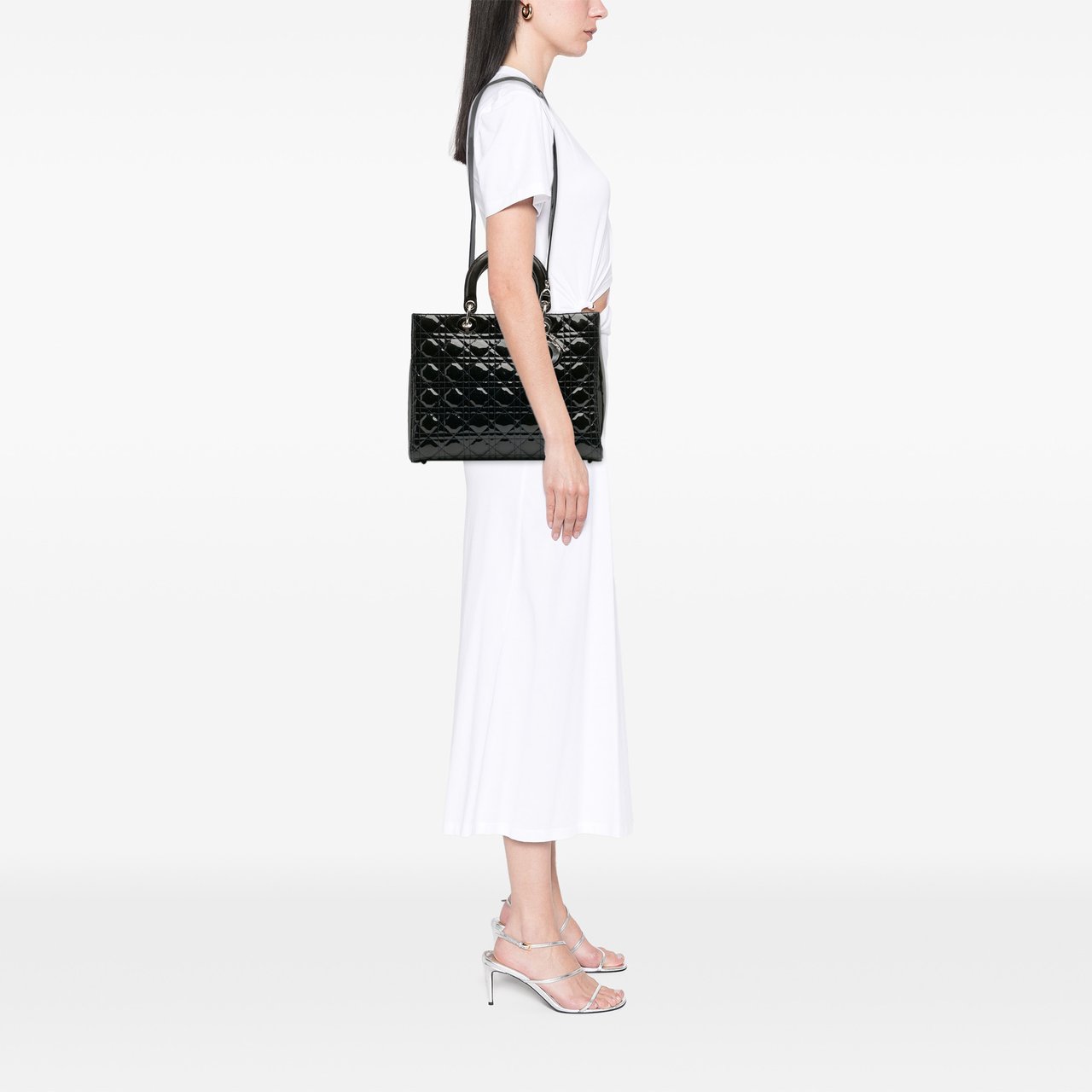 Dior Large Patent Cannage Lady Dior Blauw