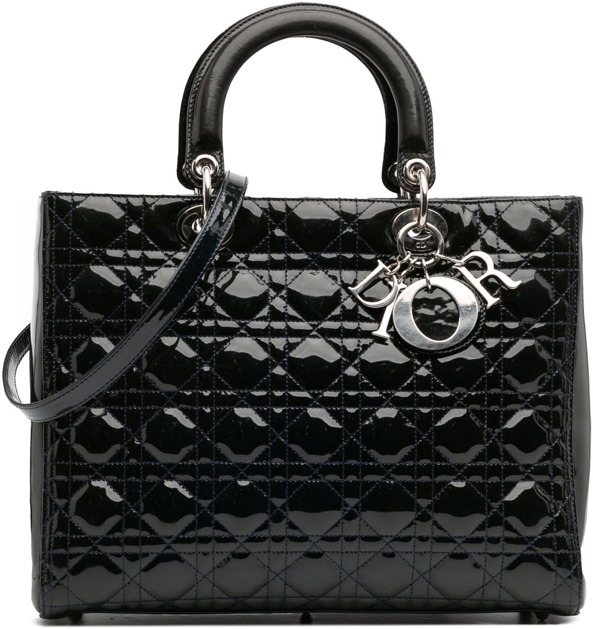 Dior Large Patent Cannage Lady Dior Blauw