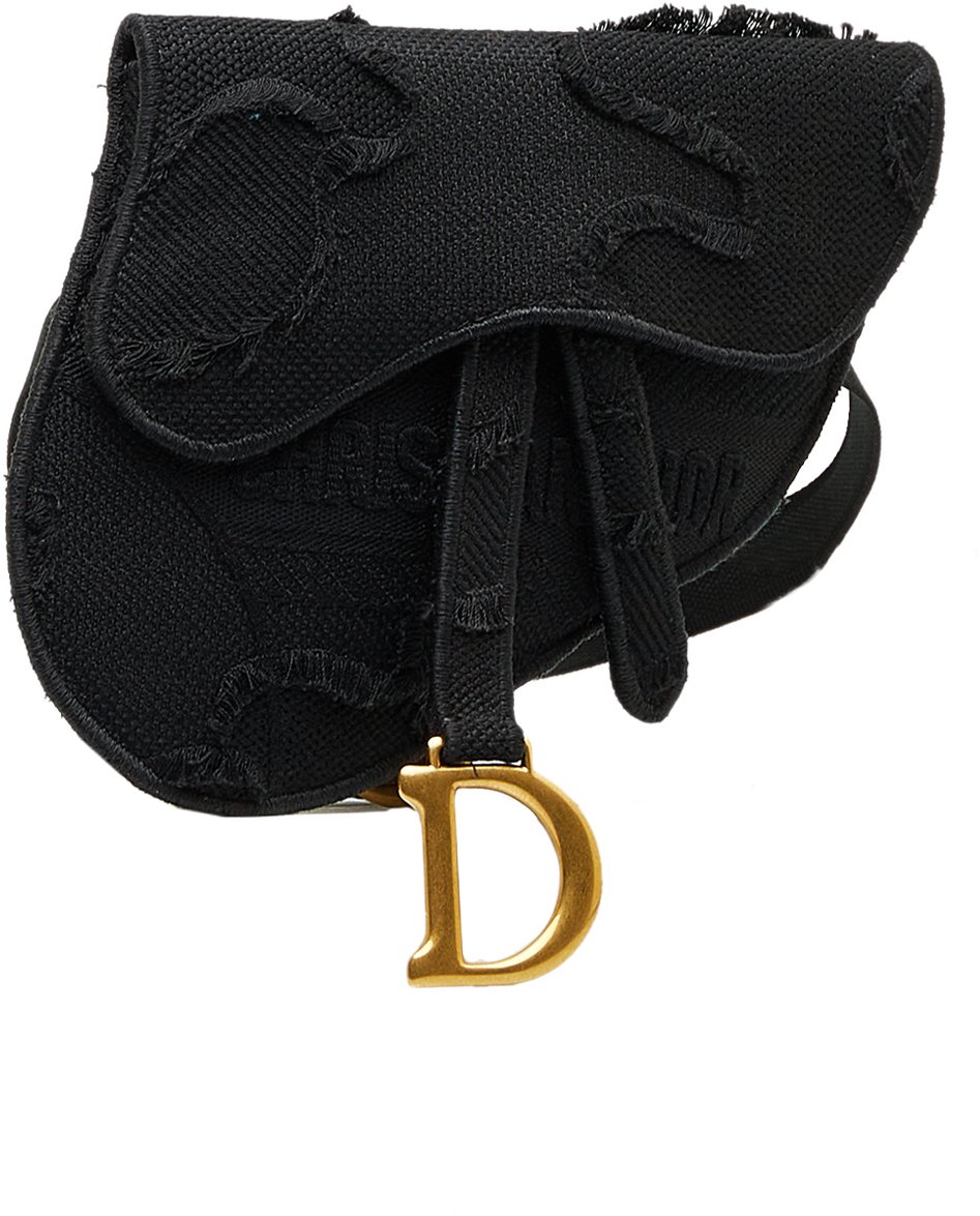 Dior Embroidered Canvas Camouflage Saddle Belt Bag Zwart