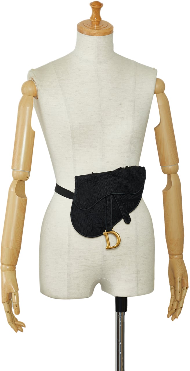 Dior Embroidered Canvas Camouflage Saddle Belt Bag Zwart