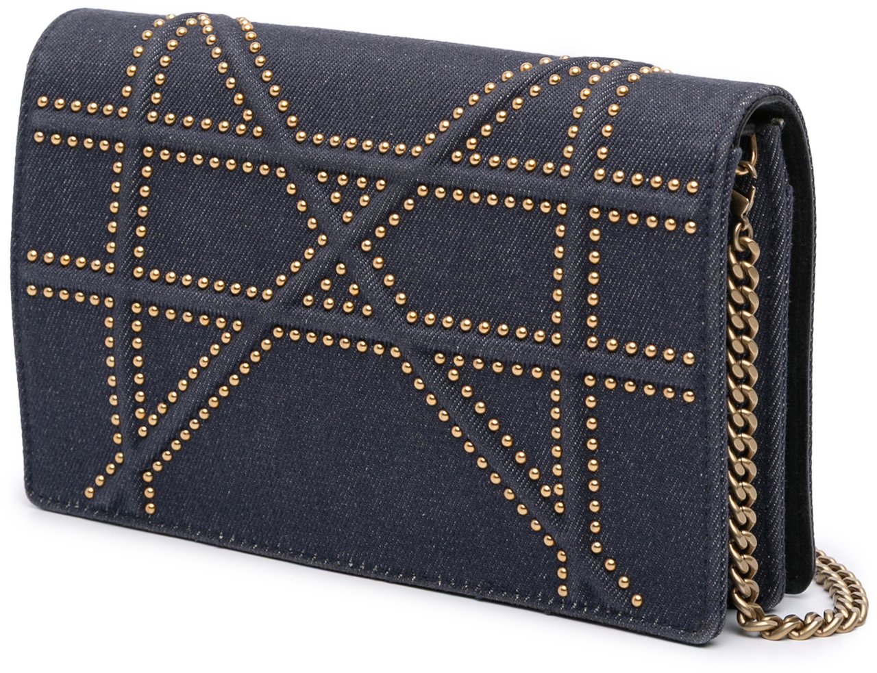 Dior Studded Denim Diorama Wallet on Chain Blauw