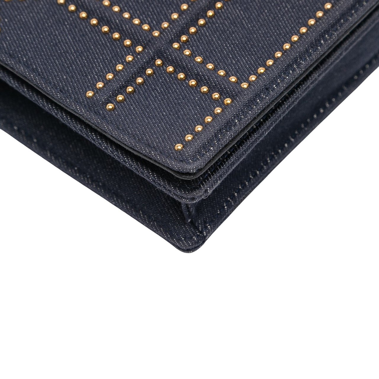 Dior Studded Denim Diorama Wallet on Chain Blauw