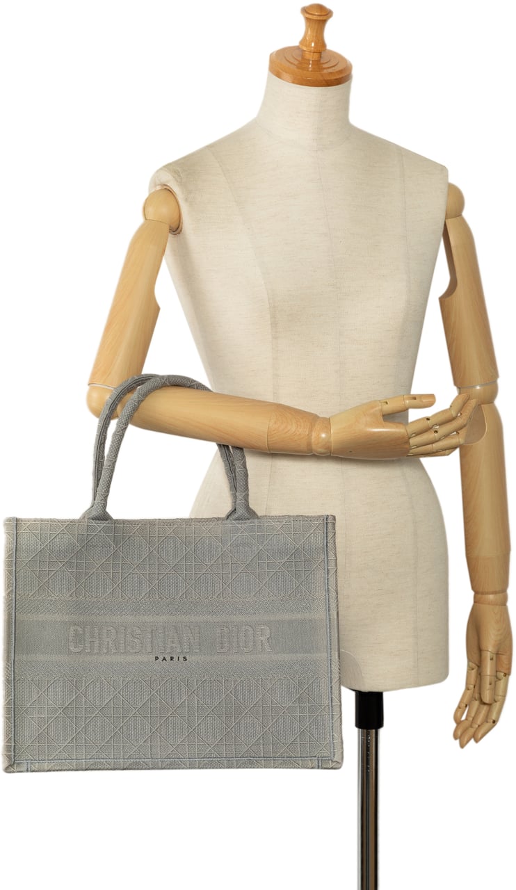 Dior Medium Cannage Embroidered Book Tote Grijs
