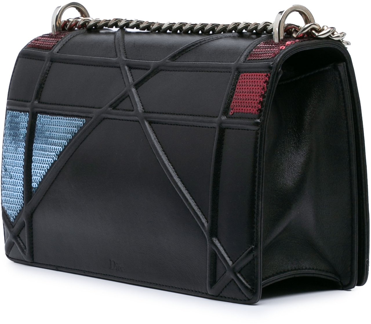 Dior Medium Lambskin Sequin Diorama Flap Zwart