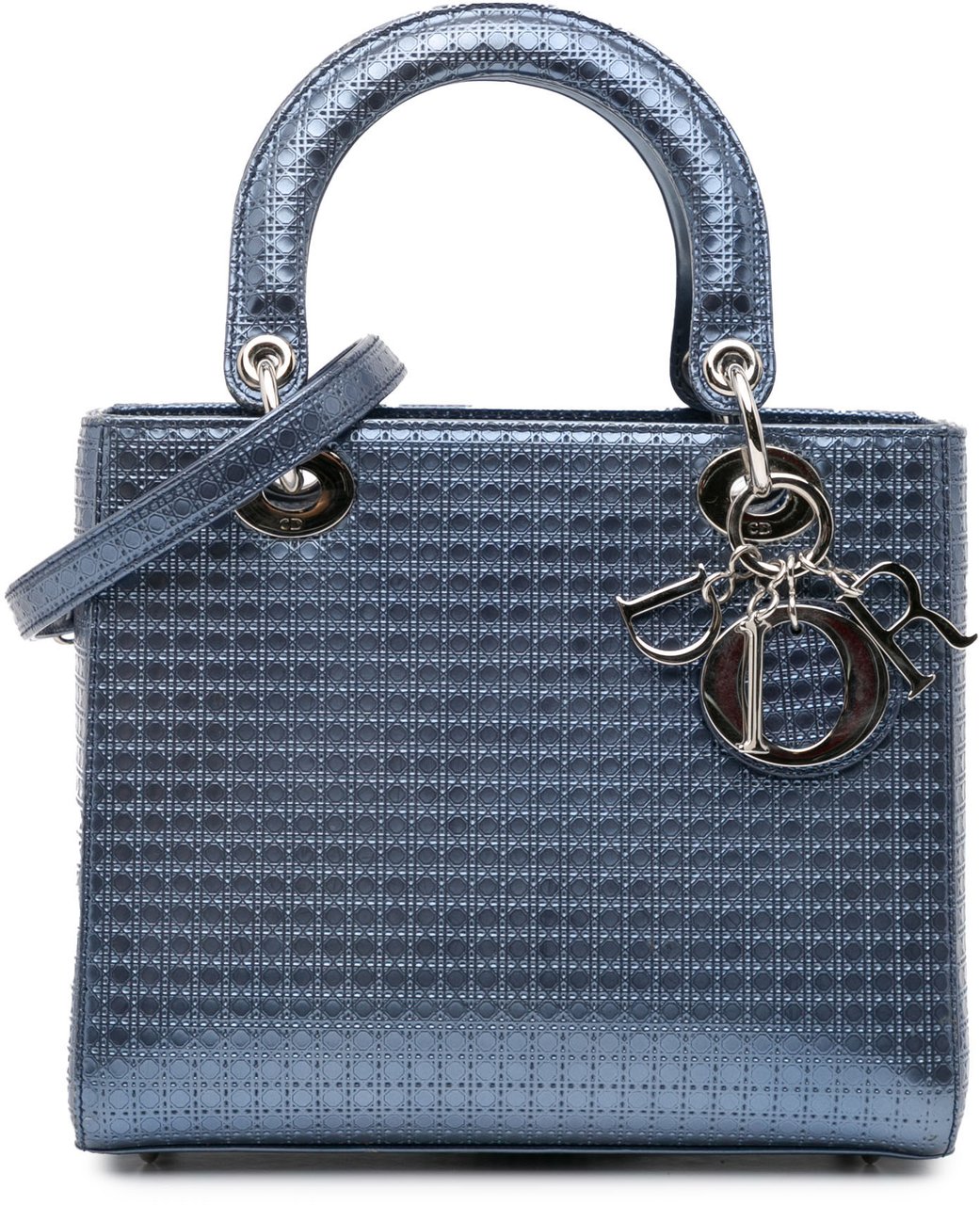 Dior Medium Metallic Patent Microcannage Lady Dior Blauw