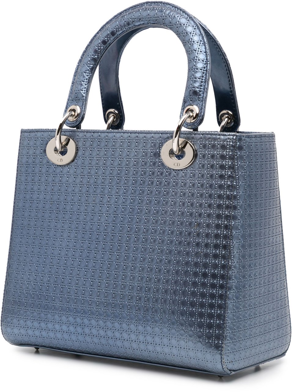 Dior Medium Metallic Patent Microcannage Lady Dior Blauw