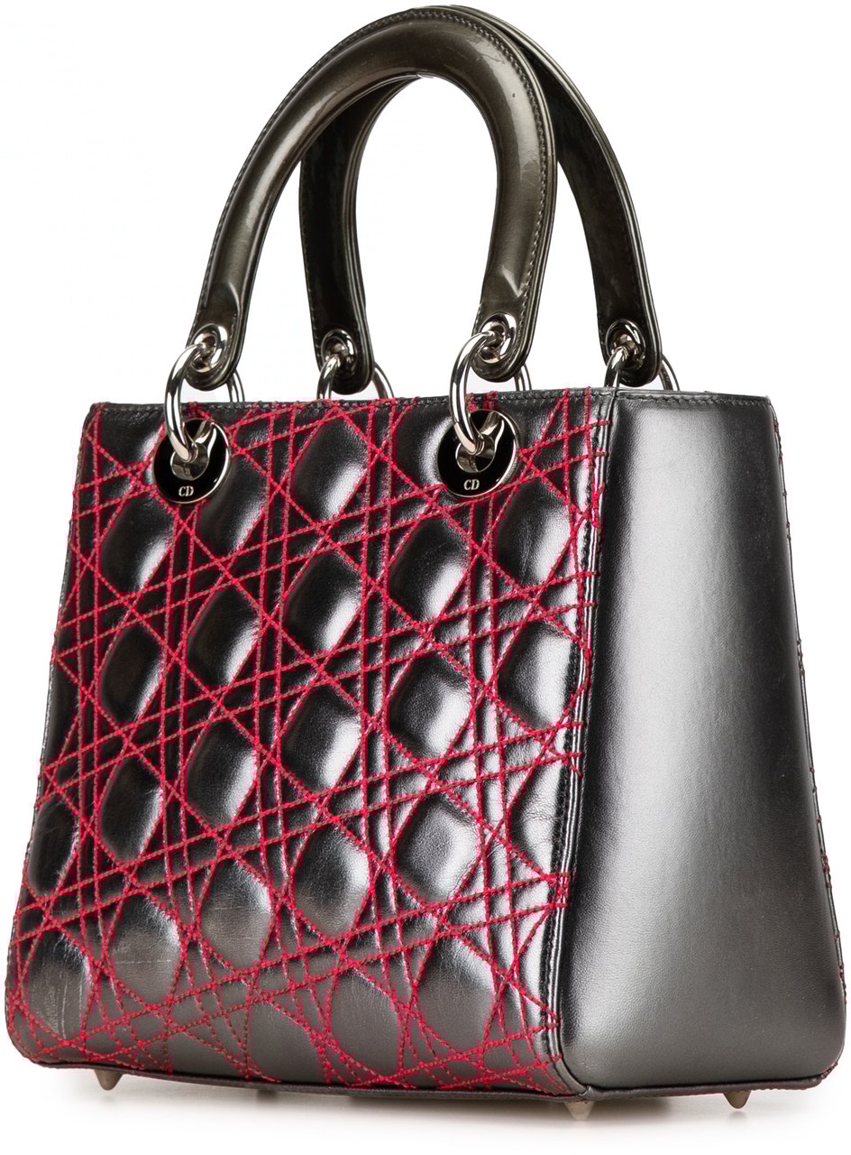 Dior Anselm Reyle Medium Metallic Lambskin Cannage Lady Dior Grijs
