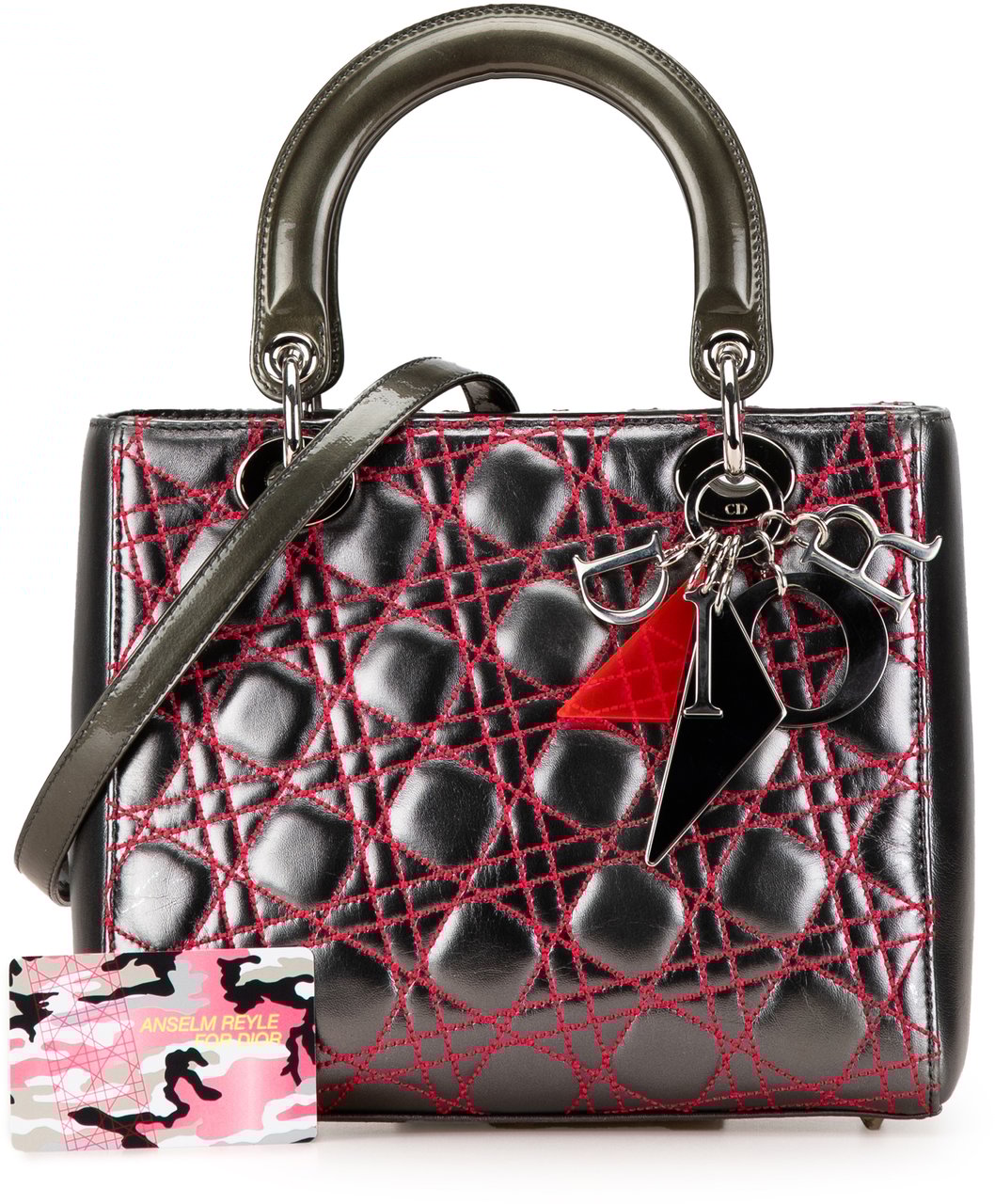 Dior Anselm Reyle Medium Metallic Lambskin Cannage Lady Dior Grijs