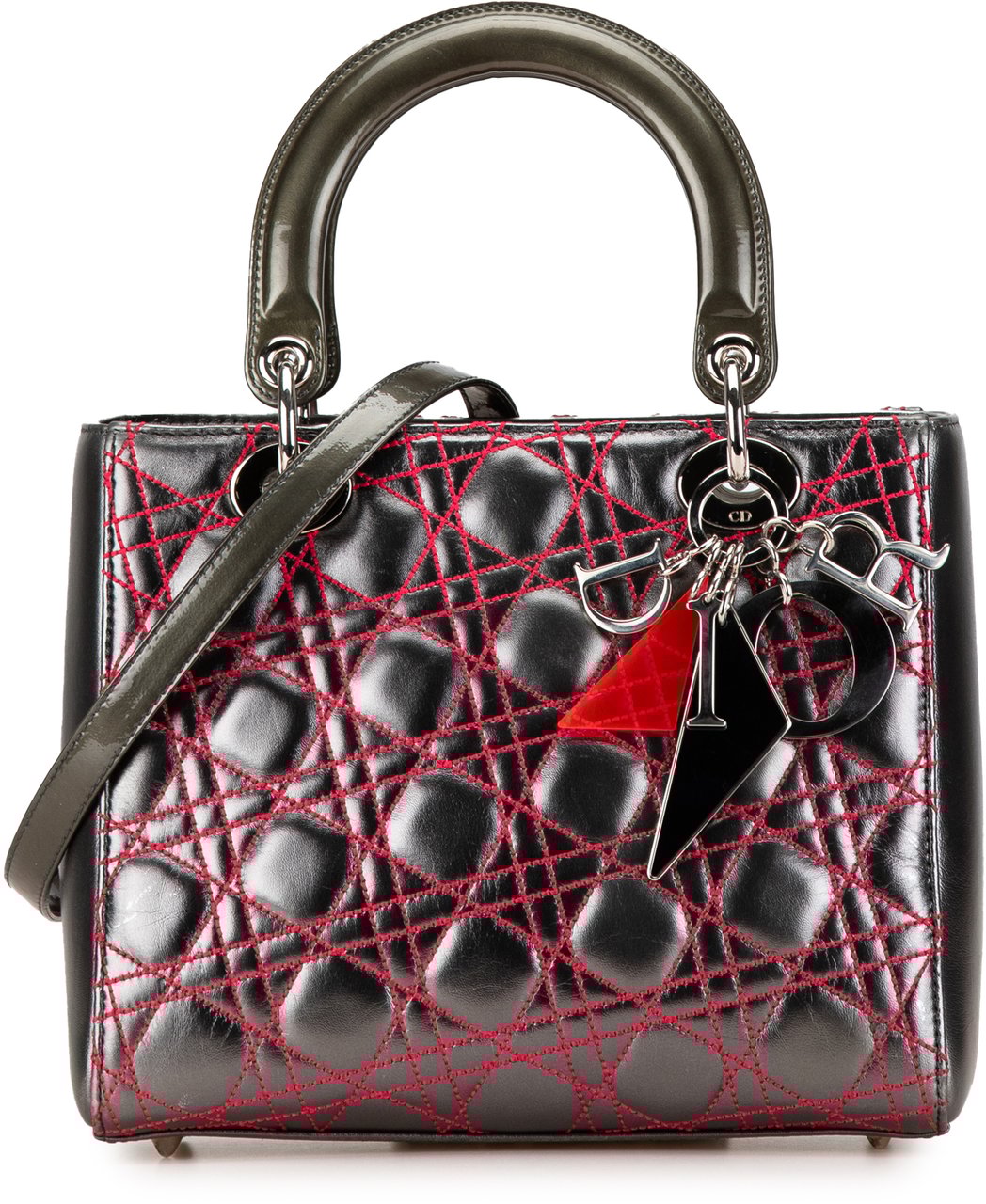 Dior Anselm Reyle Medium Metallic Lambskin Cannage Lady Dior Grijs