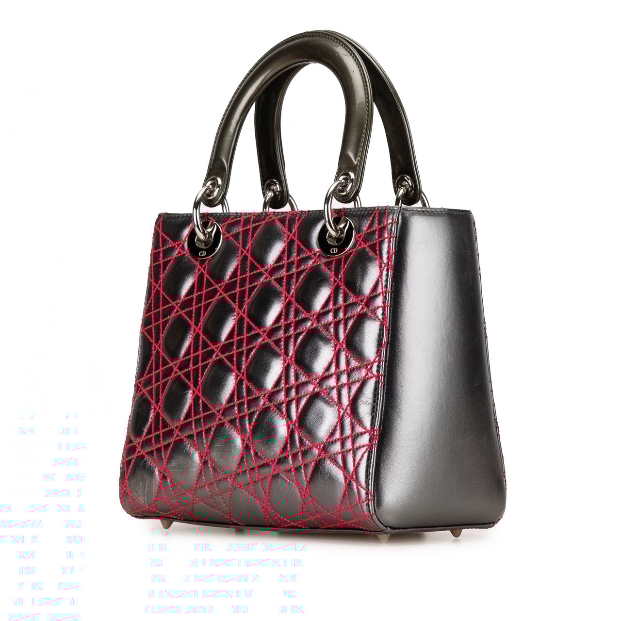 Dior Anselm Reyle Medium Metallic Lambskin Cannage Lady Dior Grijs