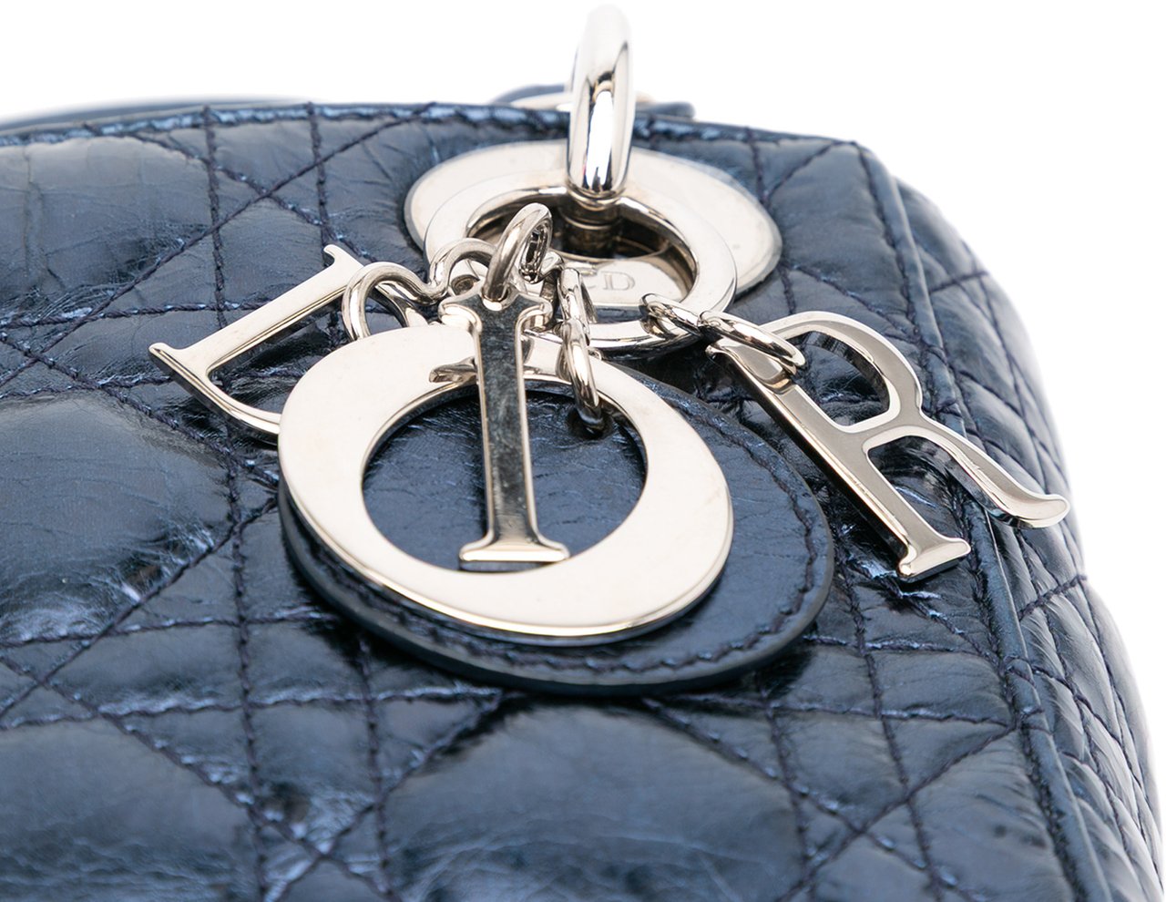 Dior Mini Crinkled Calfskin Cannage Lady Dior Blauw