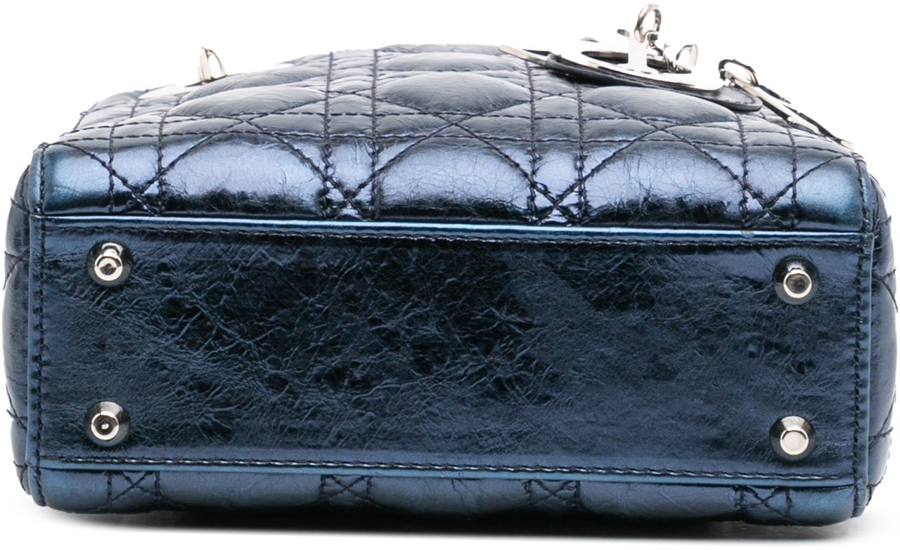 Dior Mini Crinkled Calfskin Cannage Lady Dior Blauw