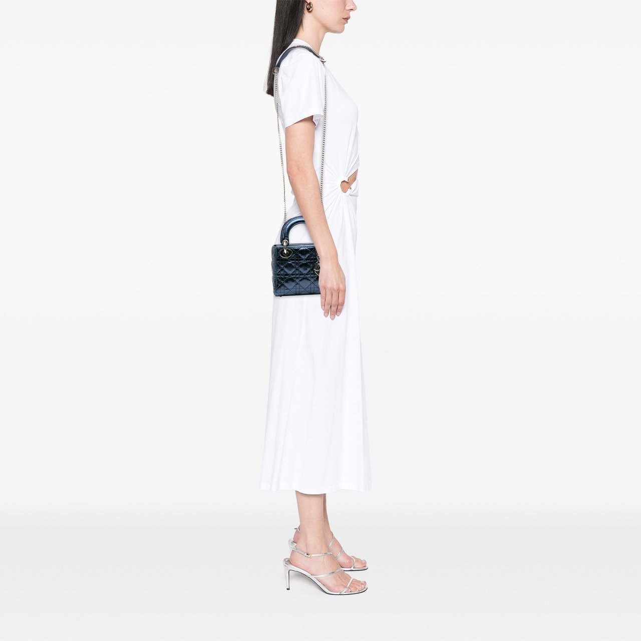 Dior Mini Crinkled Calfskin Cannage Lady Dior Blauw