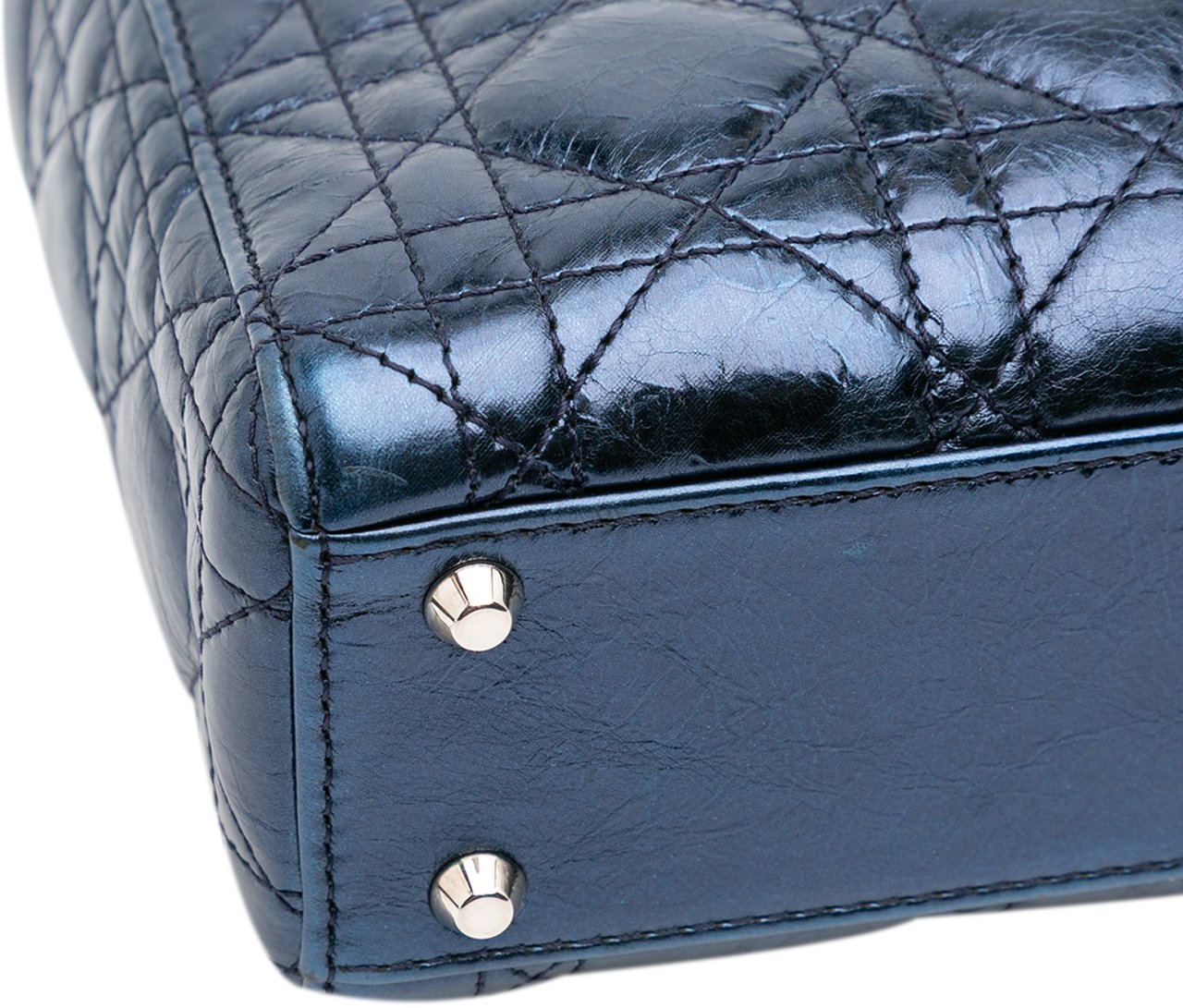 Dior Mini Crinkled Calfskin Cannage Lady Dior Blauw