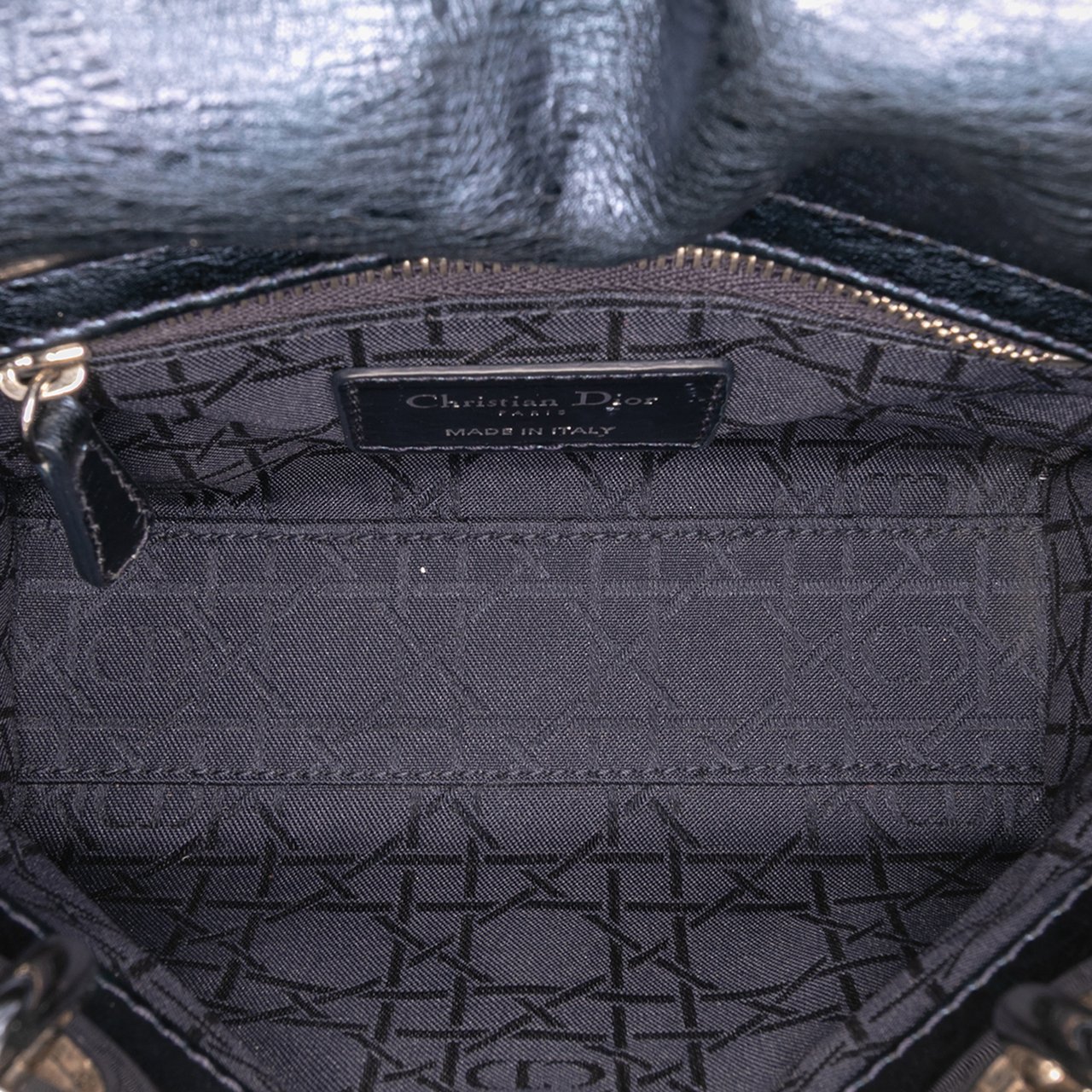 Dior Mini Crinkled Calfskin Cannage Lady Dior Blauw