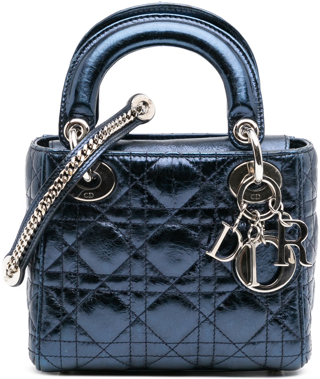 Dior Mini Crinkled Calfskin Cannage Lady Dior Blauw