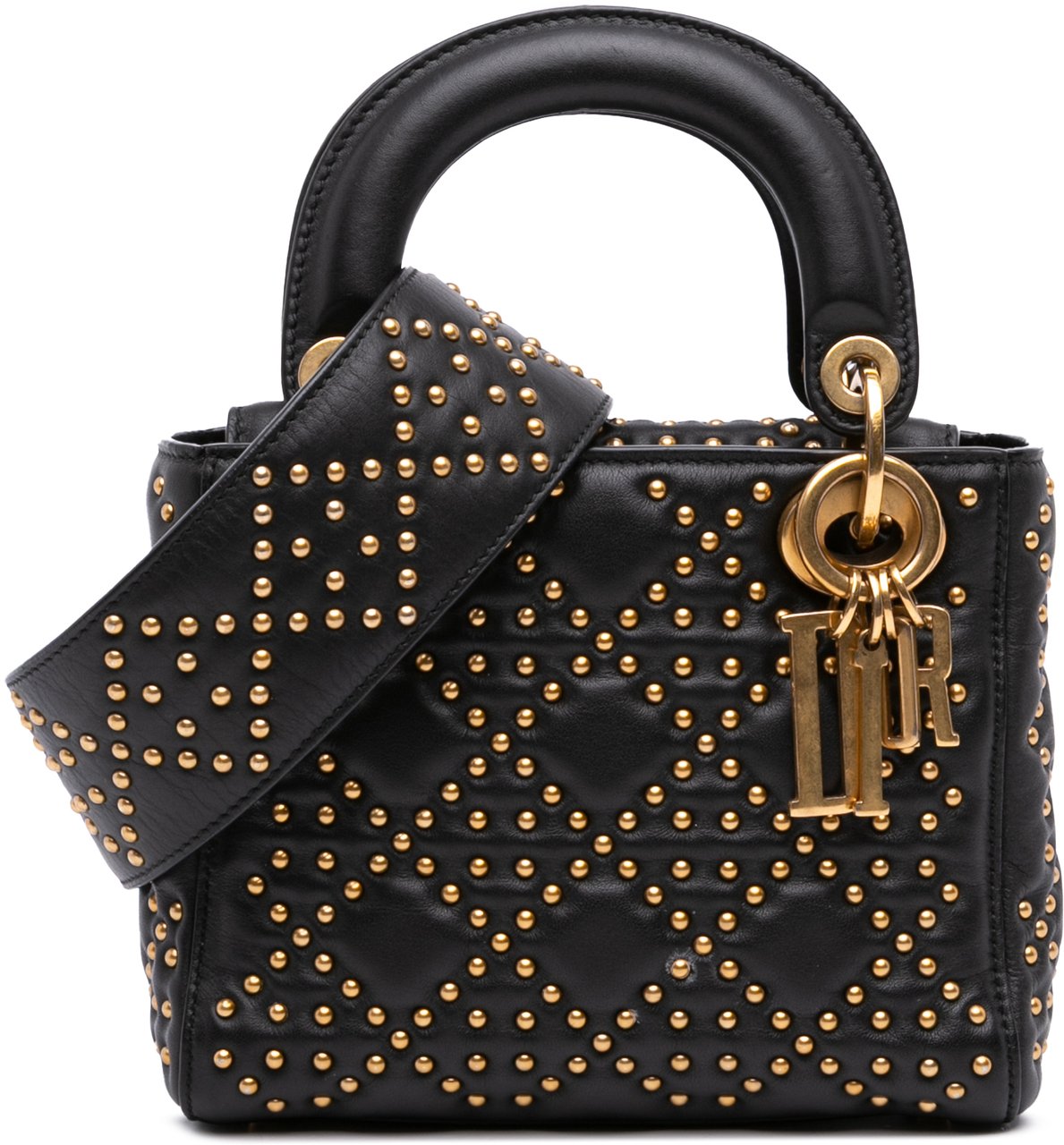 Dior Mini Lambskin Cannage Studded Supple Lady Dior Zwart