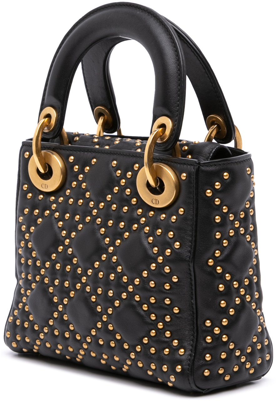 Dior Mini Lambskin Cannage Studded Supple Lady Dior Zwart