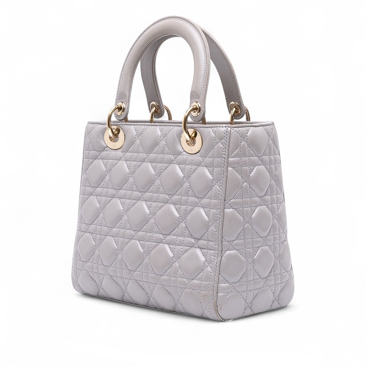 Dior Medium Pearlescent Lambskin Cannage Lady Dior Grijs