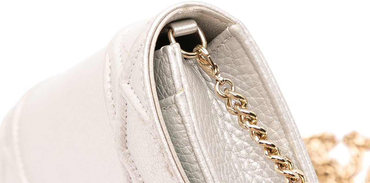 Dior Metallic Grained Calfskin Diorama Wallet On Chain Zilver