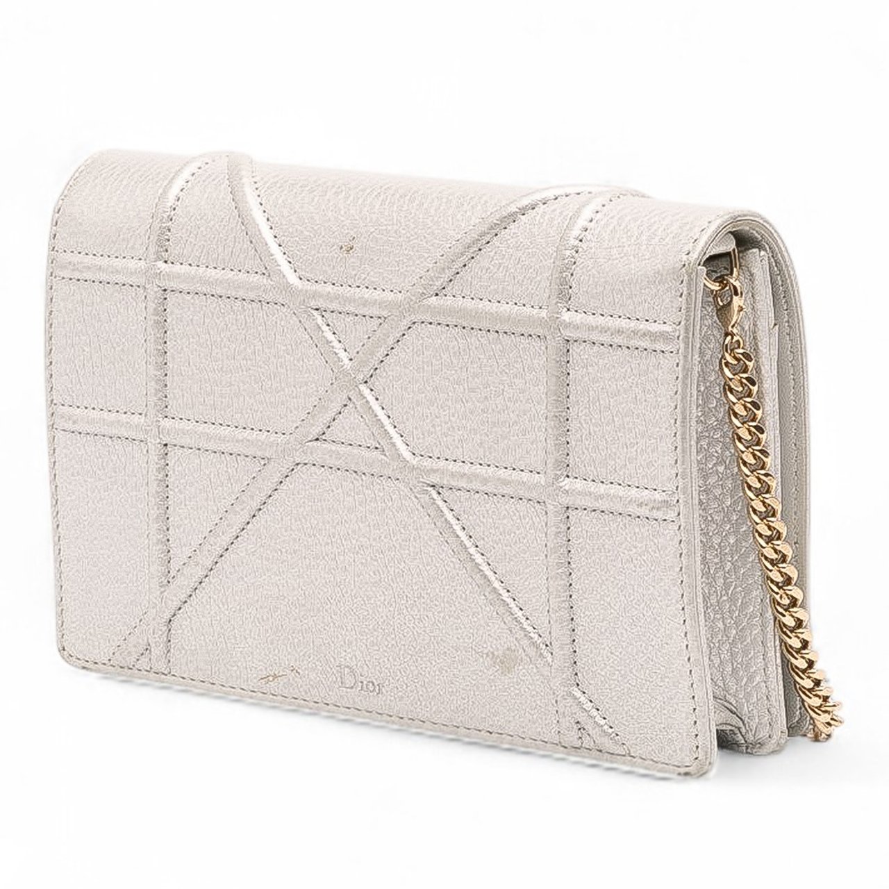 Dior Metallic Grained Calfskin Diorama Wallet On Chain Zilver