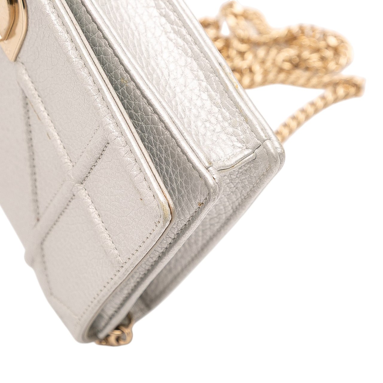 Dior Metallic Grained Calfskin Diorama Wallet On Chain Zilver