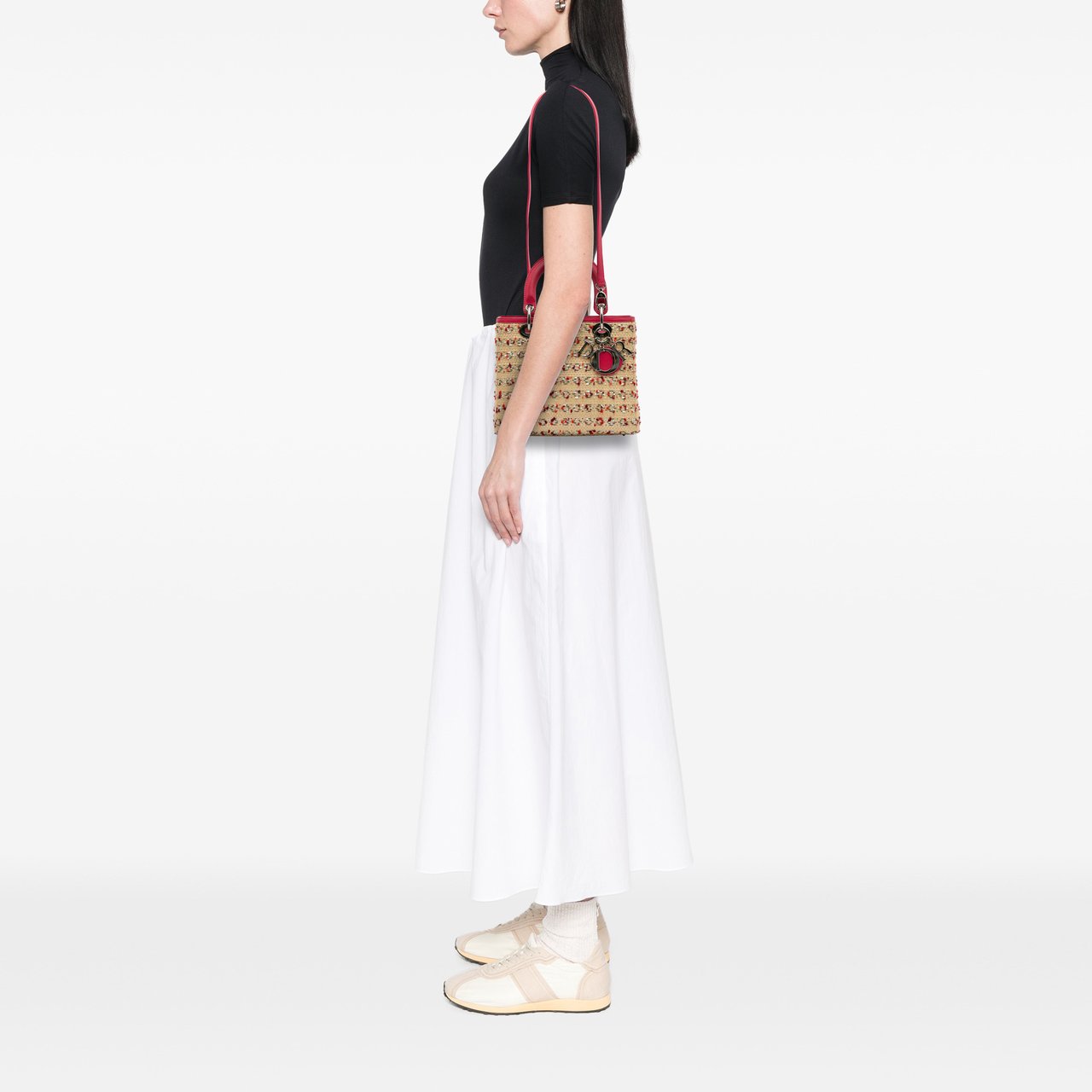 Dior Medium Woven Raffia Lady Dior Bruin