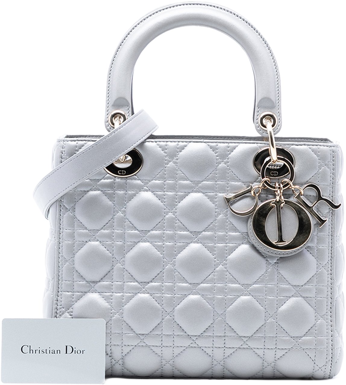 Dior Medium Pearlescent Lambskin Cannage Lady Dior Grijs